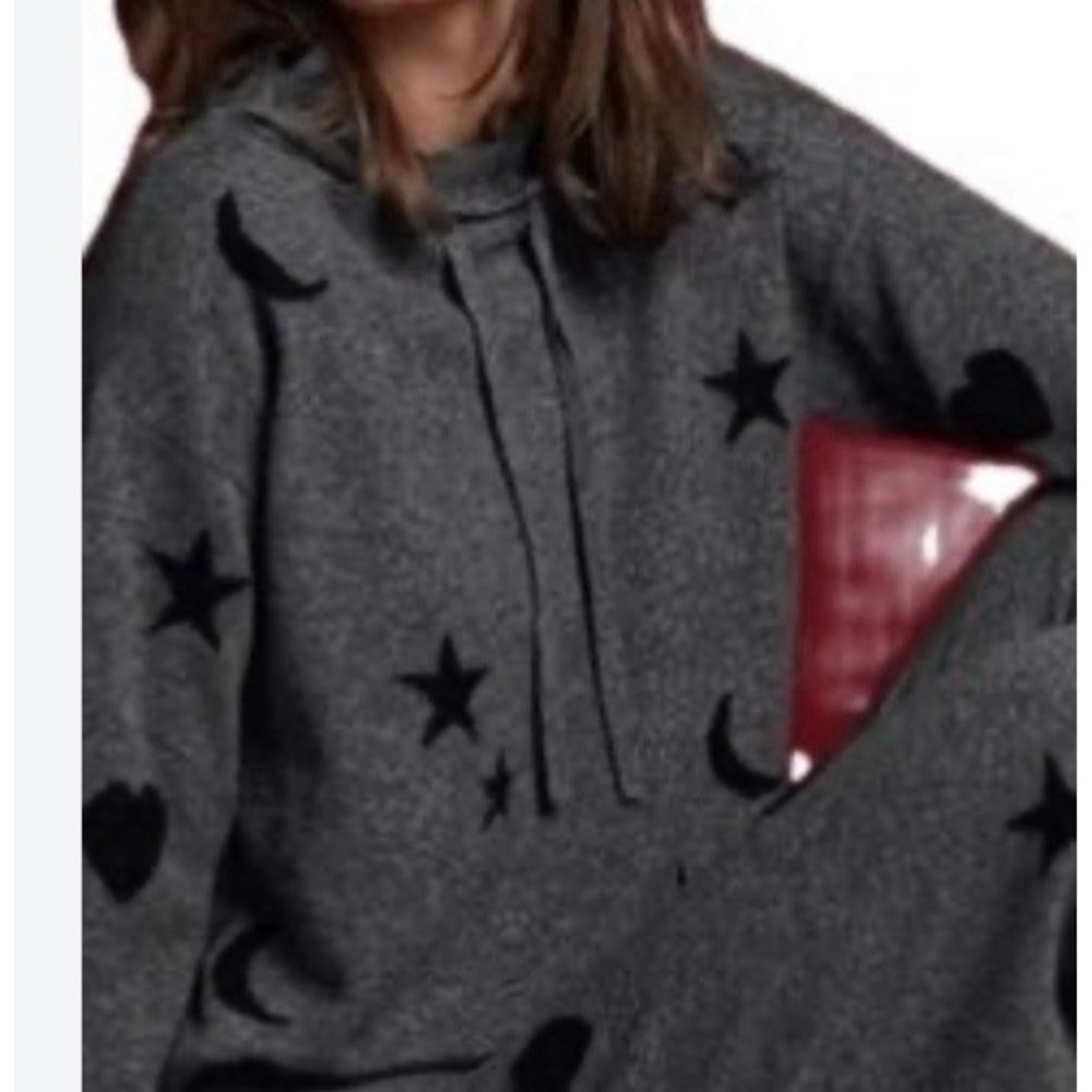 JOHNNY WAS To The Moon Cashmere Sweater In Grey Woman's XL Moon Stars Whimsical